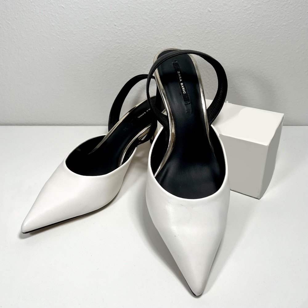 Zara Pointed Toe Kitten Heel Slingback Shoe (Size 37)